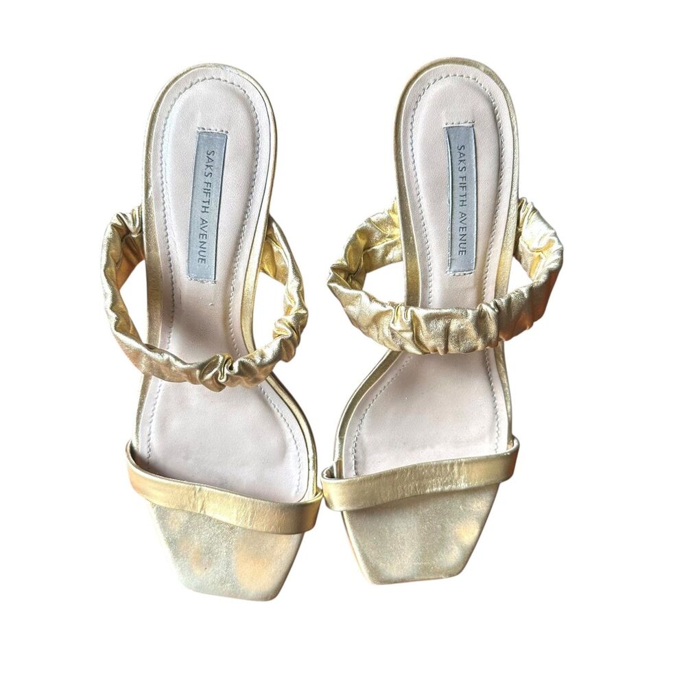 SAKS FIFTH AVENUE Gold Strappy Heeled‎ Sandals Sz 6